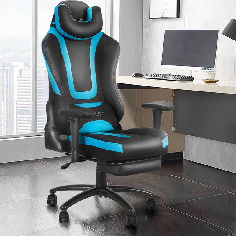 Eclife PC Gaming Chair Massage game chair/ergonomic design/office chair/Racing Style Gaming Chair/provide you with a comfortable game office environment (Blue)