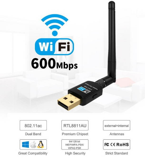 Dual Band 600Mbps WIFI Wireless Network Card 802.11AC USB WiFi Adapter For Desktop Computer