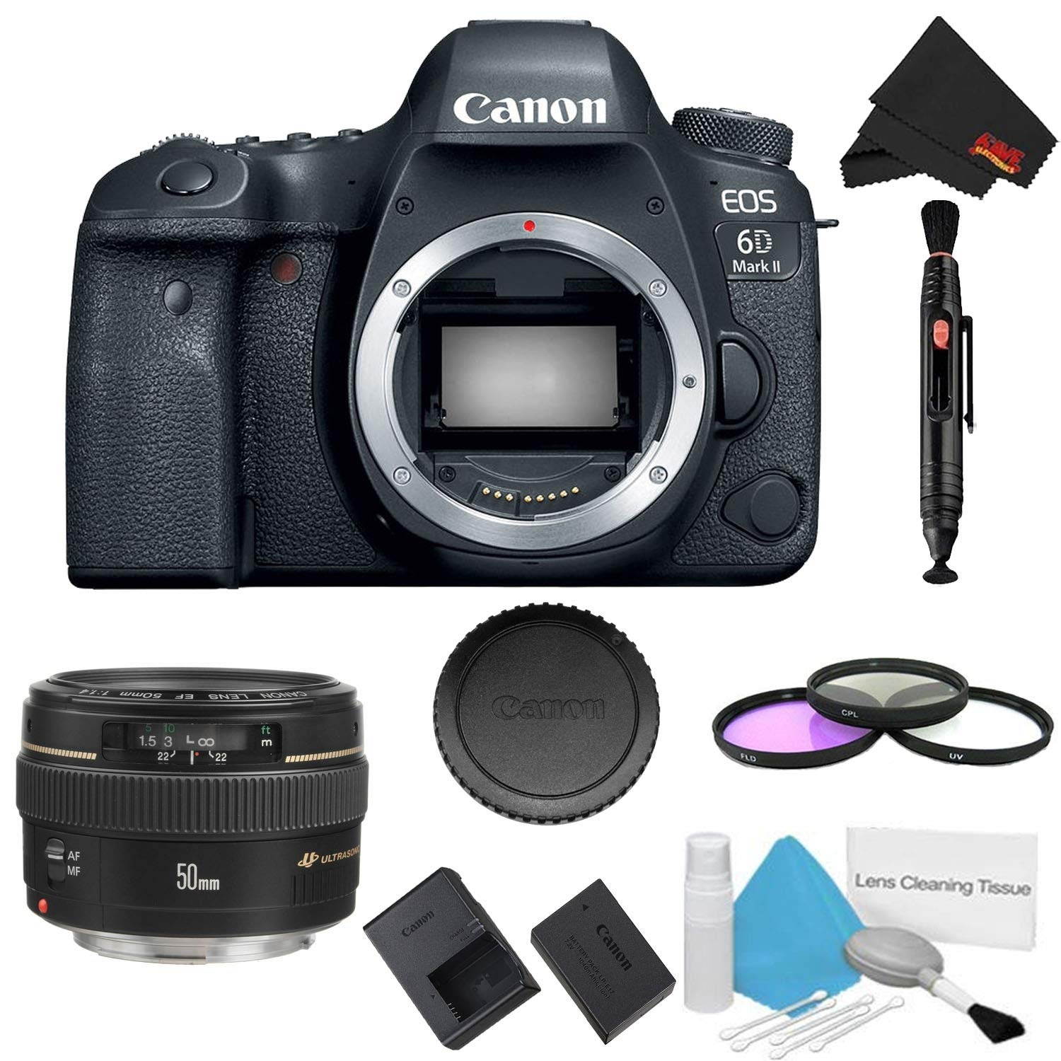 Canon EOS 6D Mark II DSLR Camera (Body Only) 3 Piece Filter Bundle + Canon EF 50mm f/1.4 USM Lens - Intl Model