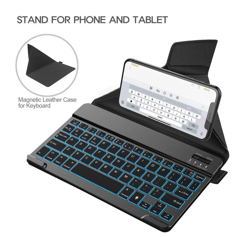 Nulaxy KM12 LED Backlit Bluetooth Keyboard Business Portable Rechargeable for Apple iPad iPhone Samsung Android Windows Tablets Phones Keyboard Cover - Black