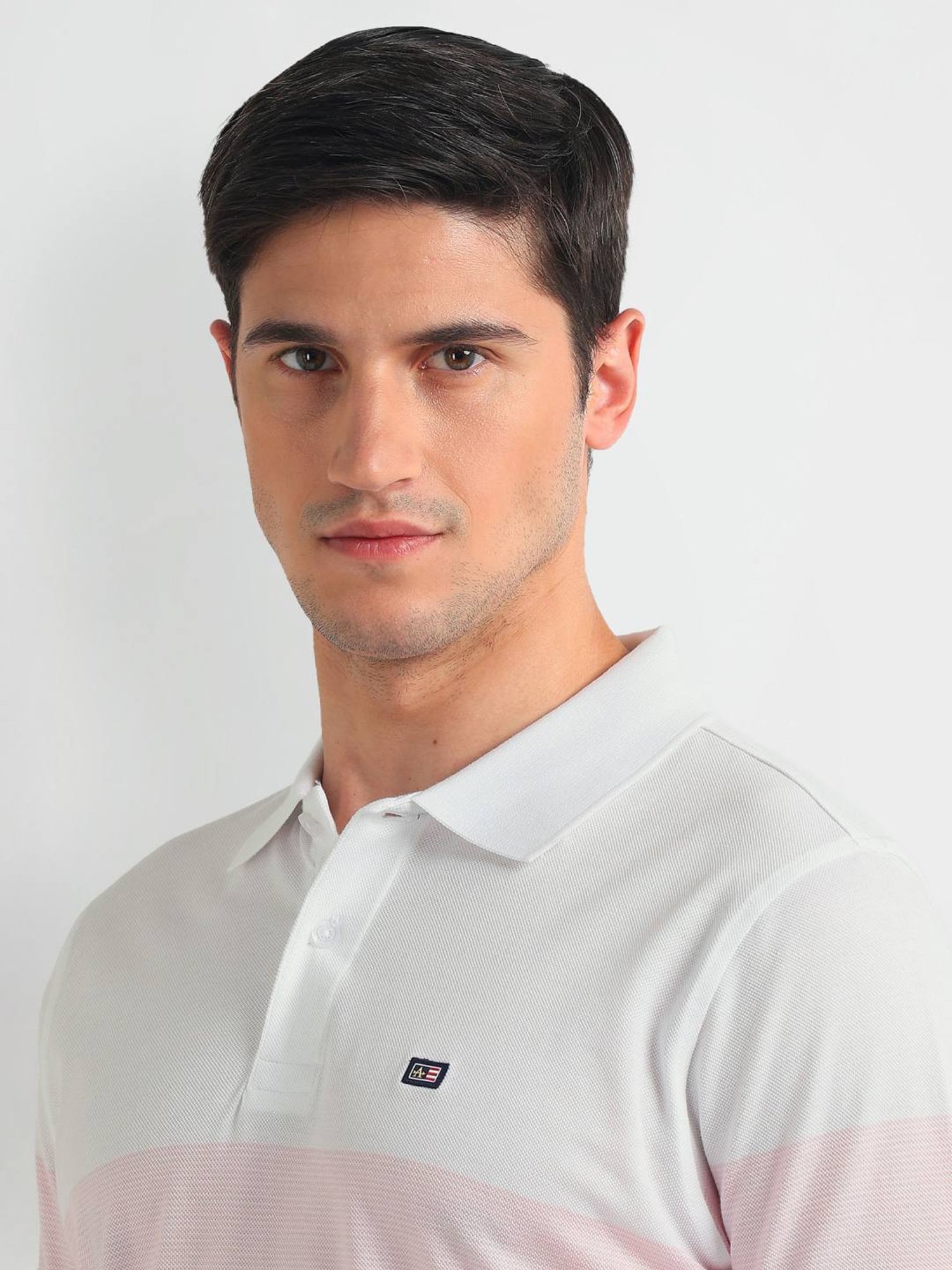 Arrow Sports Pink Cotton Regular Fit Colour Block Polo T-Shirt