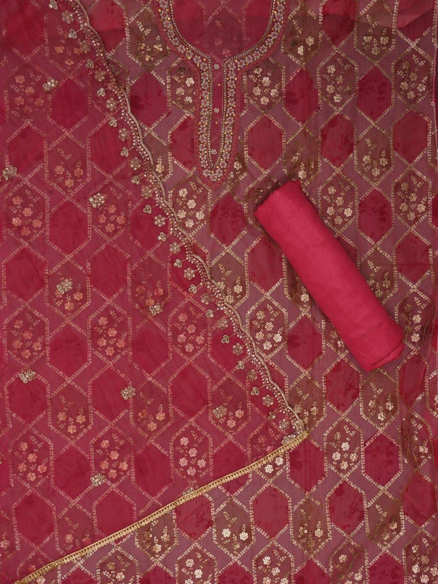 Jaipur Kurti Pink Embroidered Unstitched Dress Material