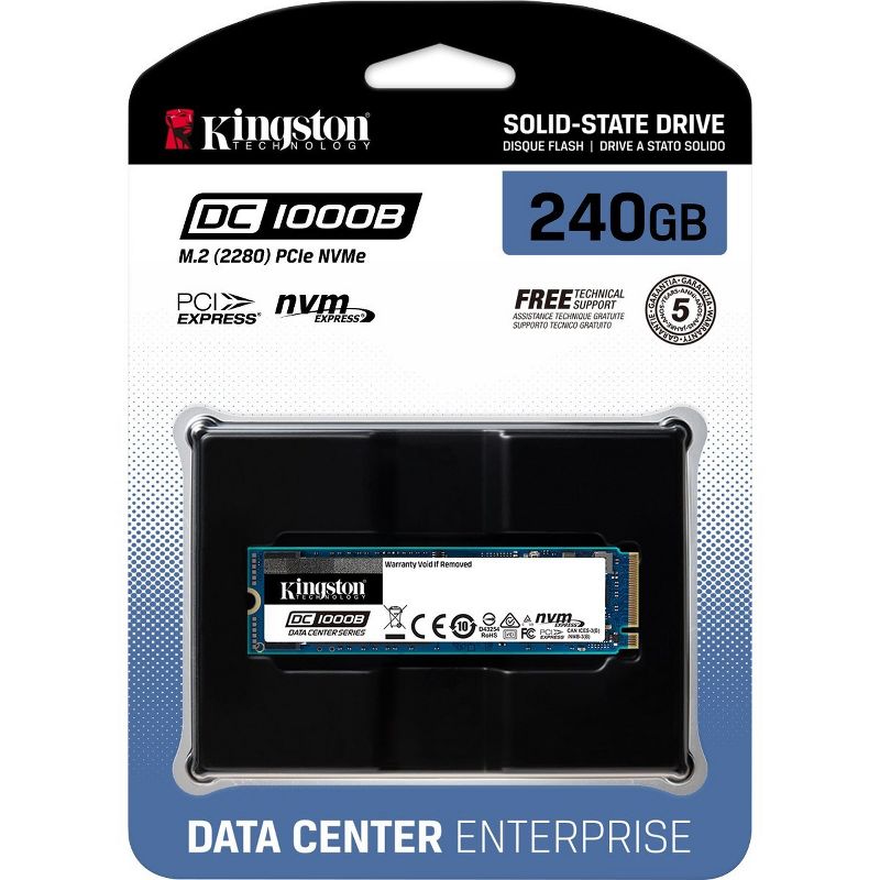Kingston DC1000B 240 GB Solid State Drive - M.2 2280 Internal - PCI Express NVMe (PCI Express NVMe 3.0 x4) - Server Device Supported - 0.5 DWPD
