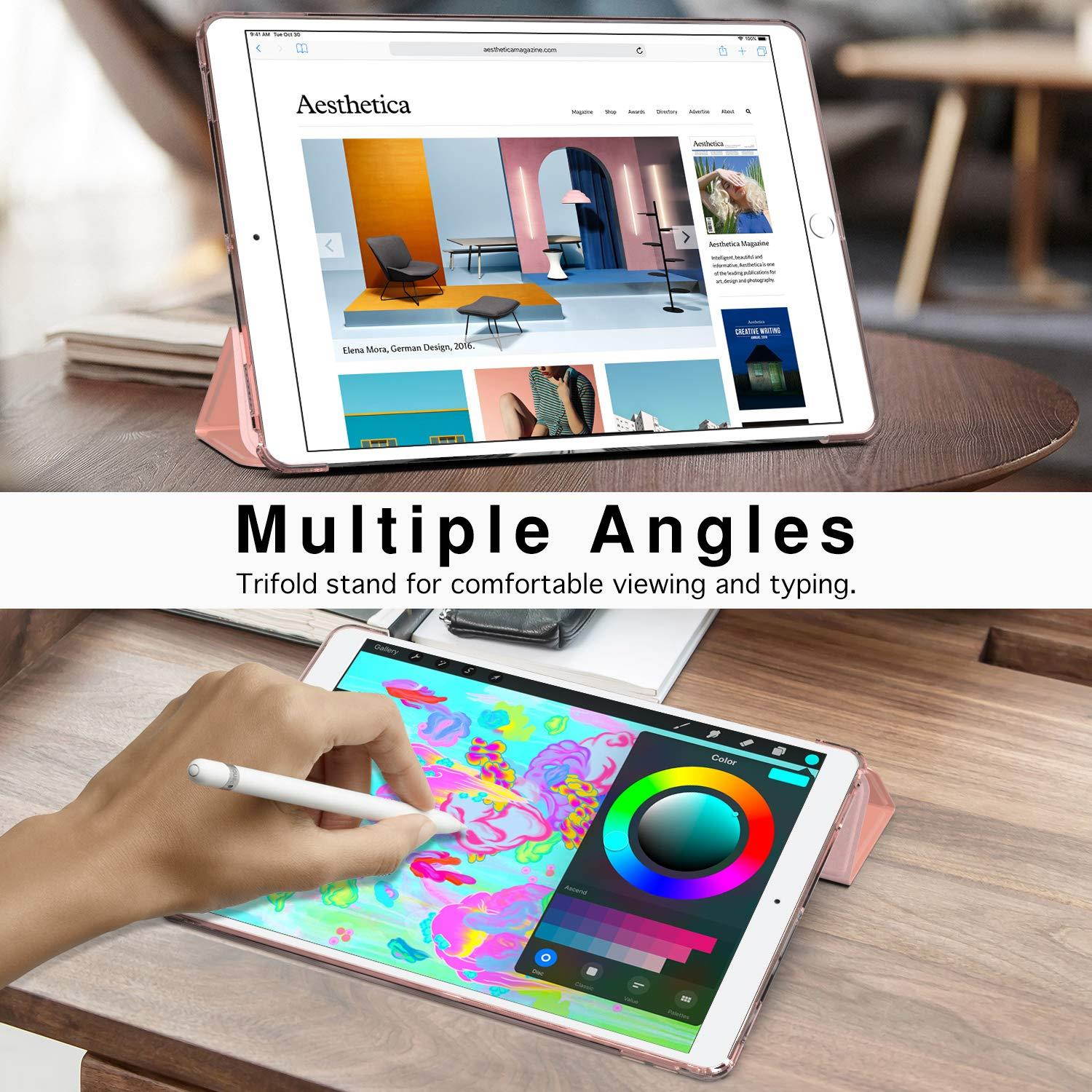 MoKo Case Fit New iPad Air (3rd Generation) 10.5" 2019/iPad Pro 10.5 2017, Slim Smart Shell Stand Folio Case with Soft TPU Translucent Frosted Back Cover Auto Wake/Sleep - Rose Gold