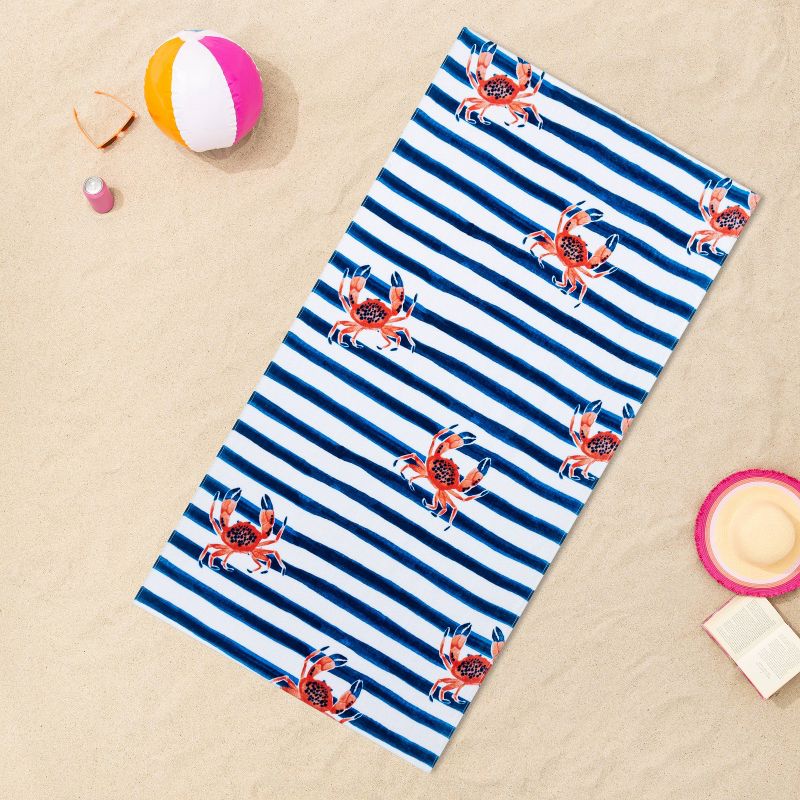 Crab Striped Beach Towel Blue/White - Sun Squad™