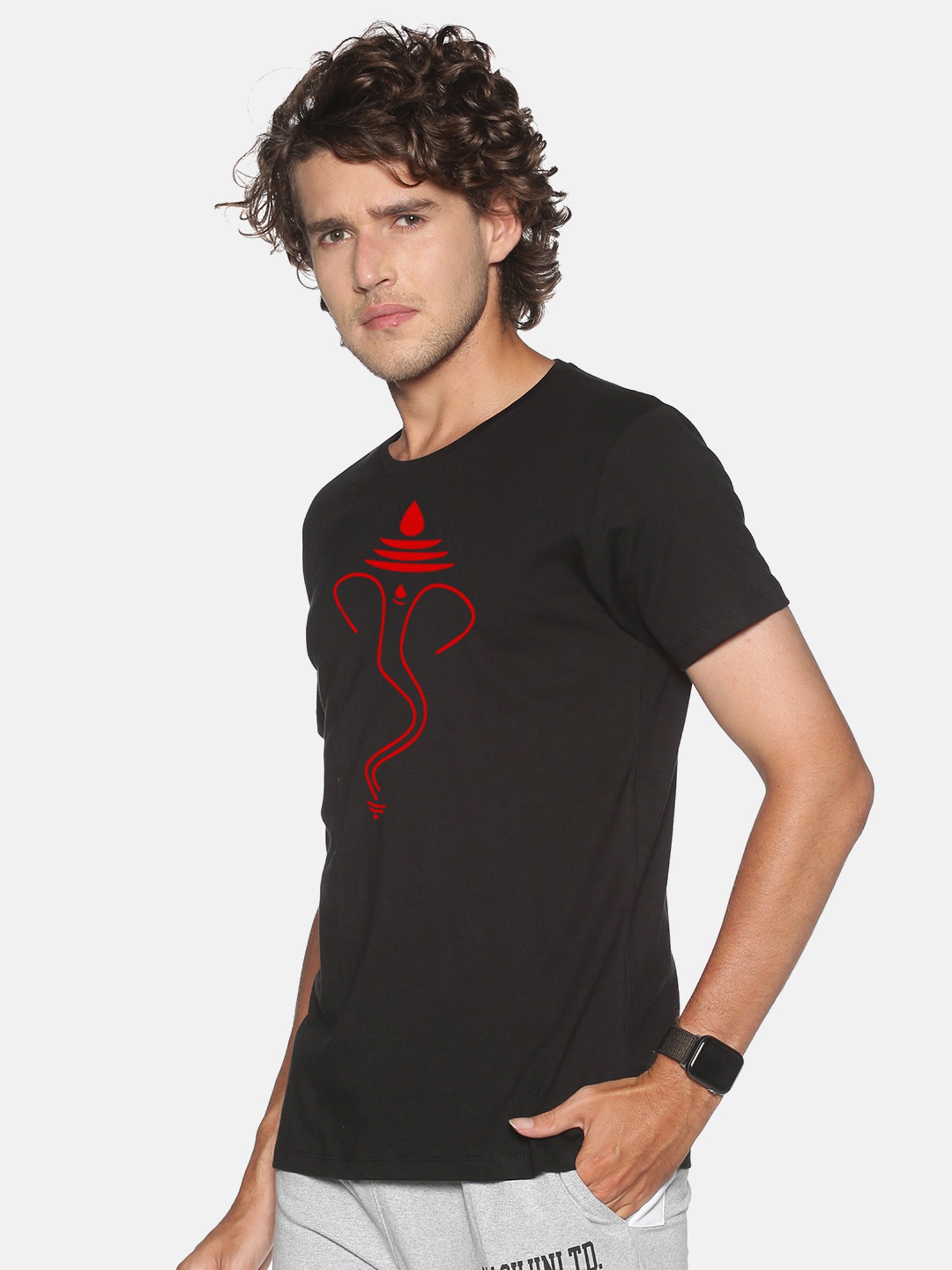 BLACK RADIO Black Slim Fit Printed Cotton Crew T-Shirt