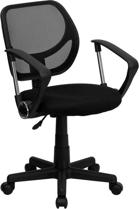 Low Back Black Mesh Swivel Task Office Chair with Curved Square Back and Arms