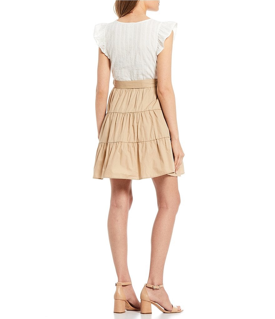 Blu Pepper Flutter Sleeve Button Front Dress