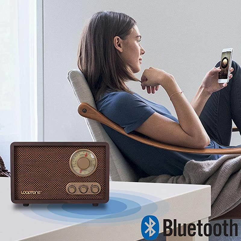 FM AM Radio Retro Wood Radio with Bluetooth Play Mp3 and Antenna Built in Speaker for Kitchen Living Room