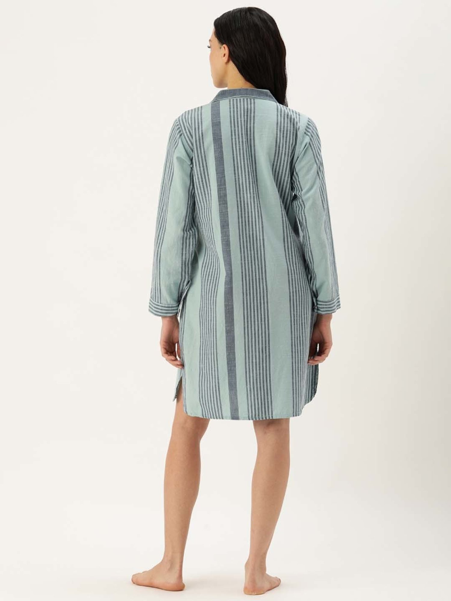 Clt.s Blue Cotton Striped Night Shirt