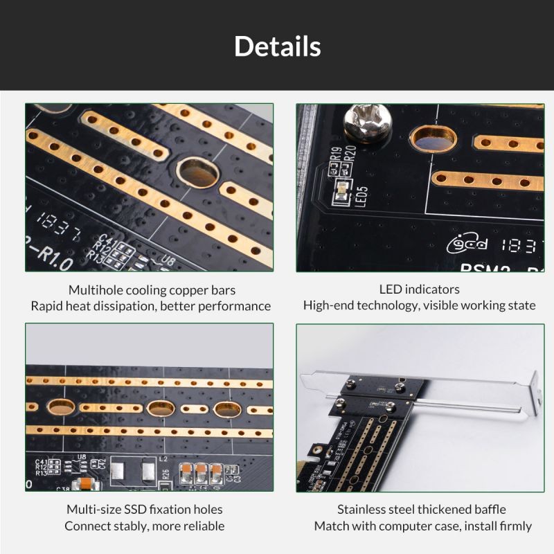 ORICO M.2 NVME to PCI-E Adapter, M2 SSD to PCI-e 3.0 x4 Host Controller Expansion Card with Low Profile Bracket, Support M Key Solid State Drive