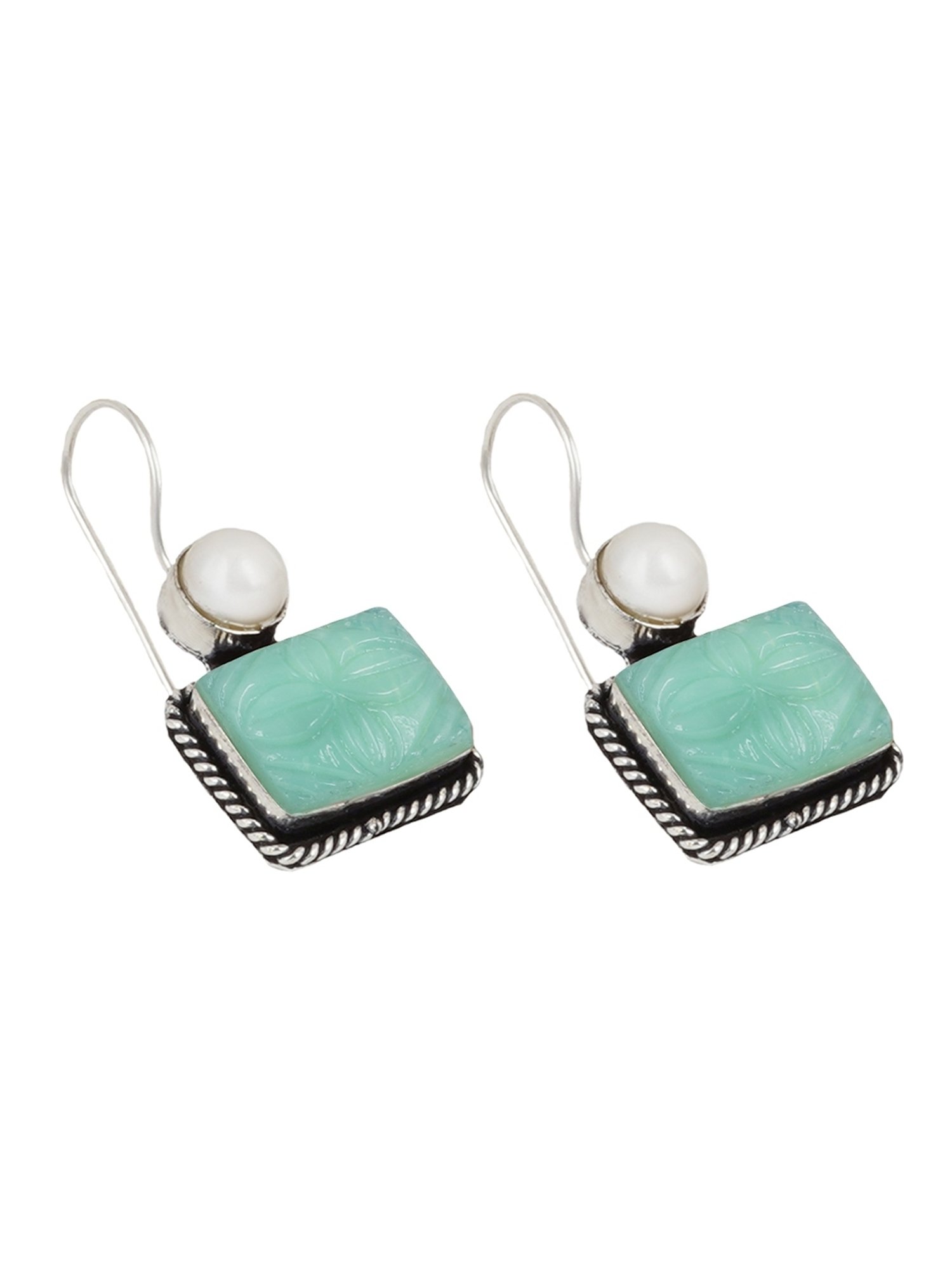 Teejh Ethnic Diti Mint Green Stone & Pearl Drop Earrings