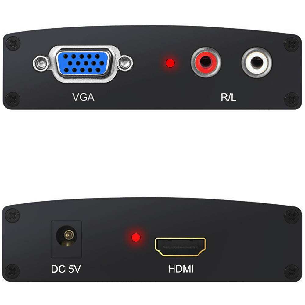 1080P HD R/L VGA to HDMI Converter Box, VGA & R/L Stereo Audio to HDMI Converter with DC Adapter Full HD Audio Video Converter for HDTV TV Box with 2 RCA Phono Analog Stereo Audio Input