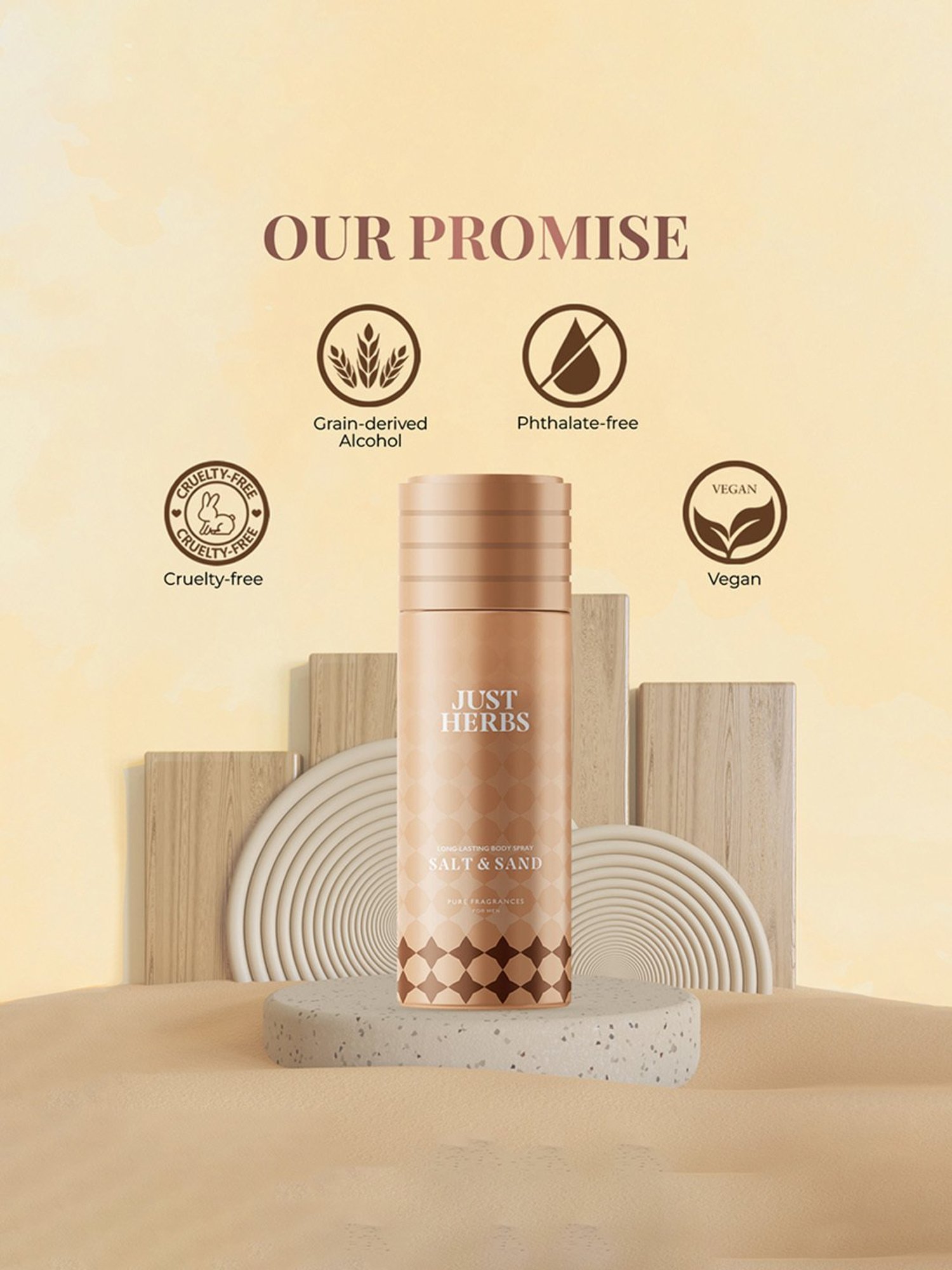 JUST HERBS Long Lasting Salt & Sand Body Spray for Men - 150 ml