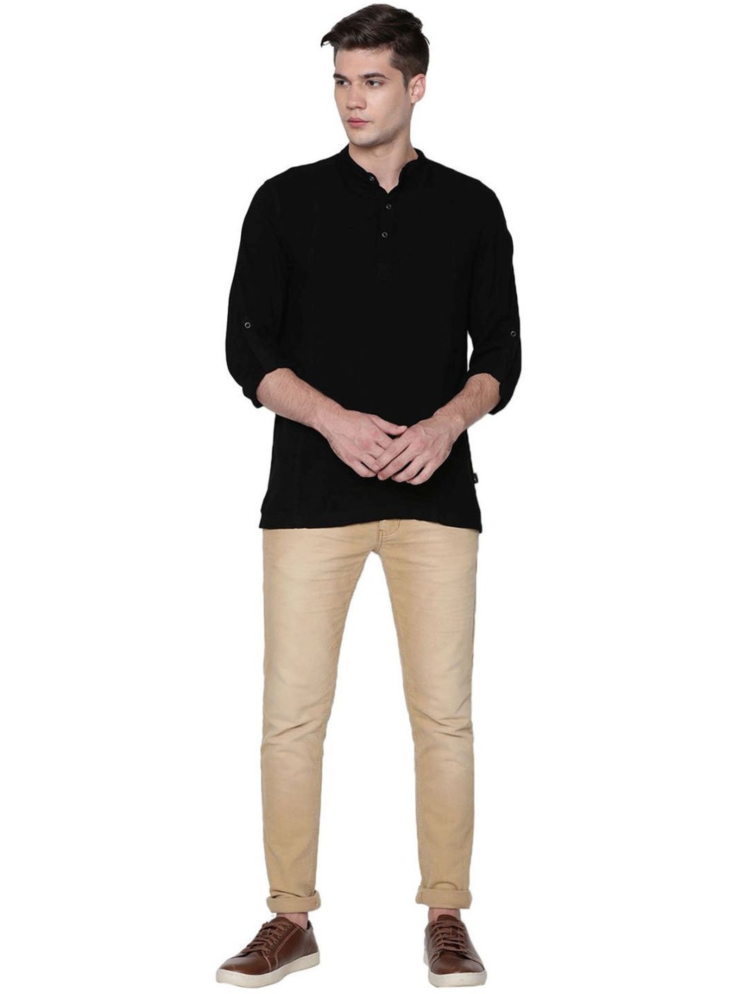 Identiti Black Tapered Fit Short Kurta