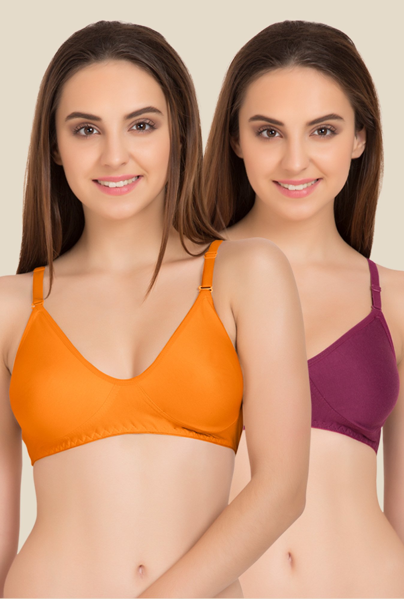 Tweens Orange & Wine Non Padded Bra (Pack Of 2)