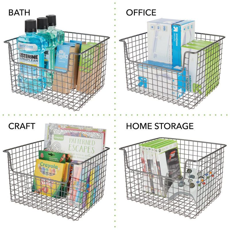 mDesign Wide Metal Storage Organizer Basket - Open Front, Closets, 4 Pack - Gray