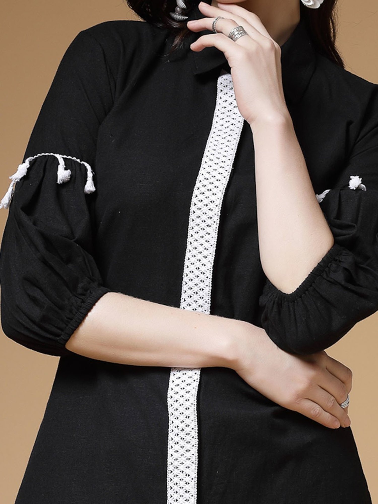 Indibelle Black Cotton A Line Kurta