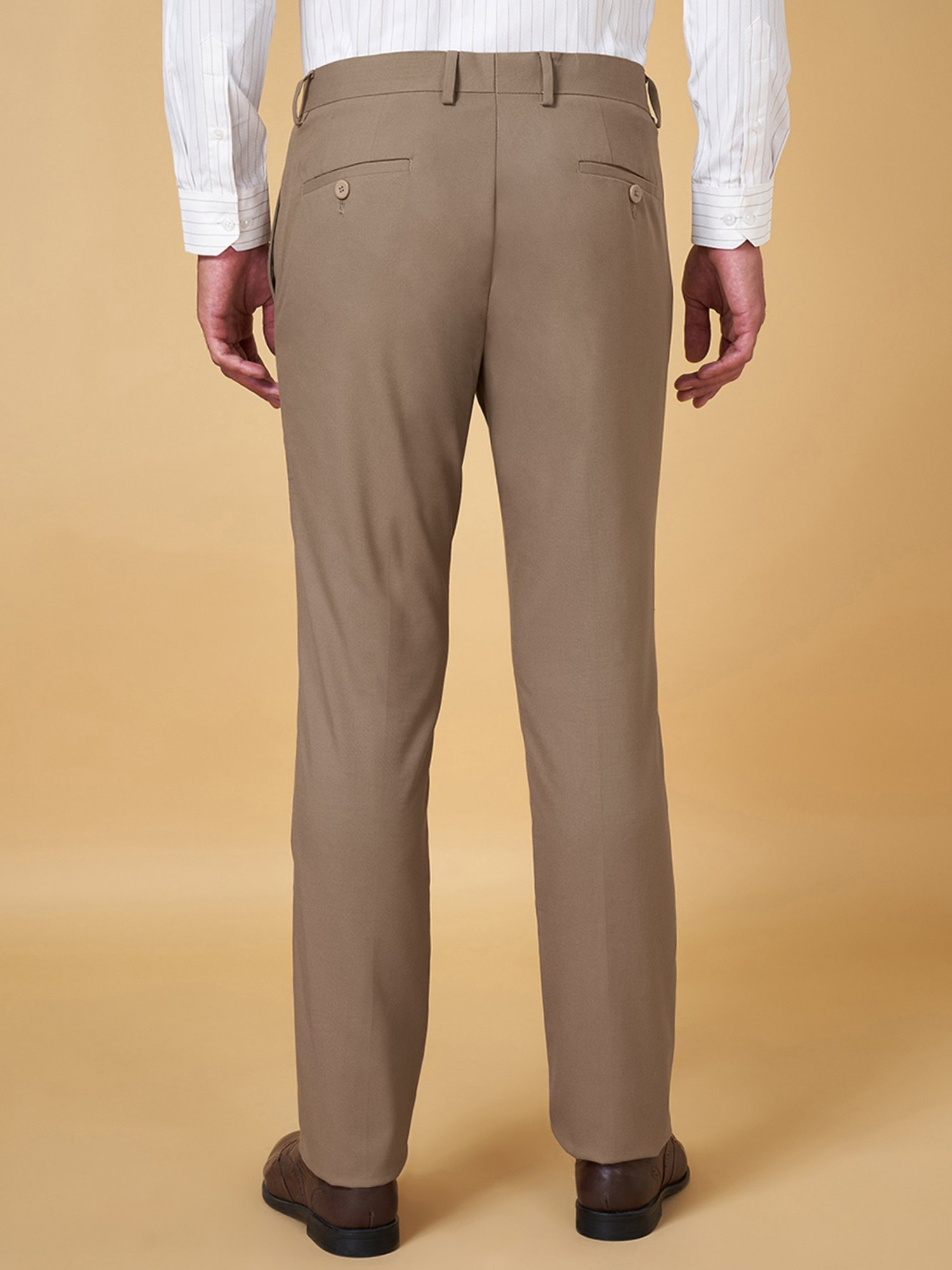 Byford by Pantaloons Tan Slim Fit Flat Front Trousers