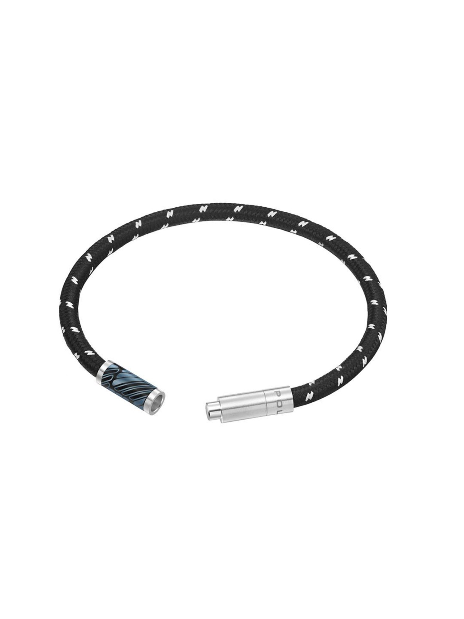 Police Plaint Emblem Woven Cord Black Casual Bracelet for Men