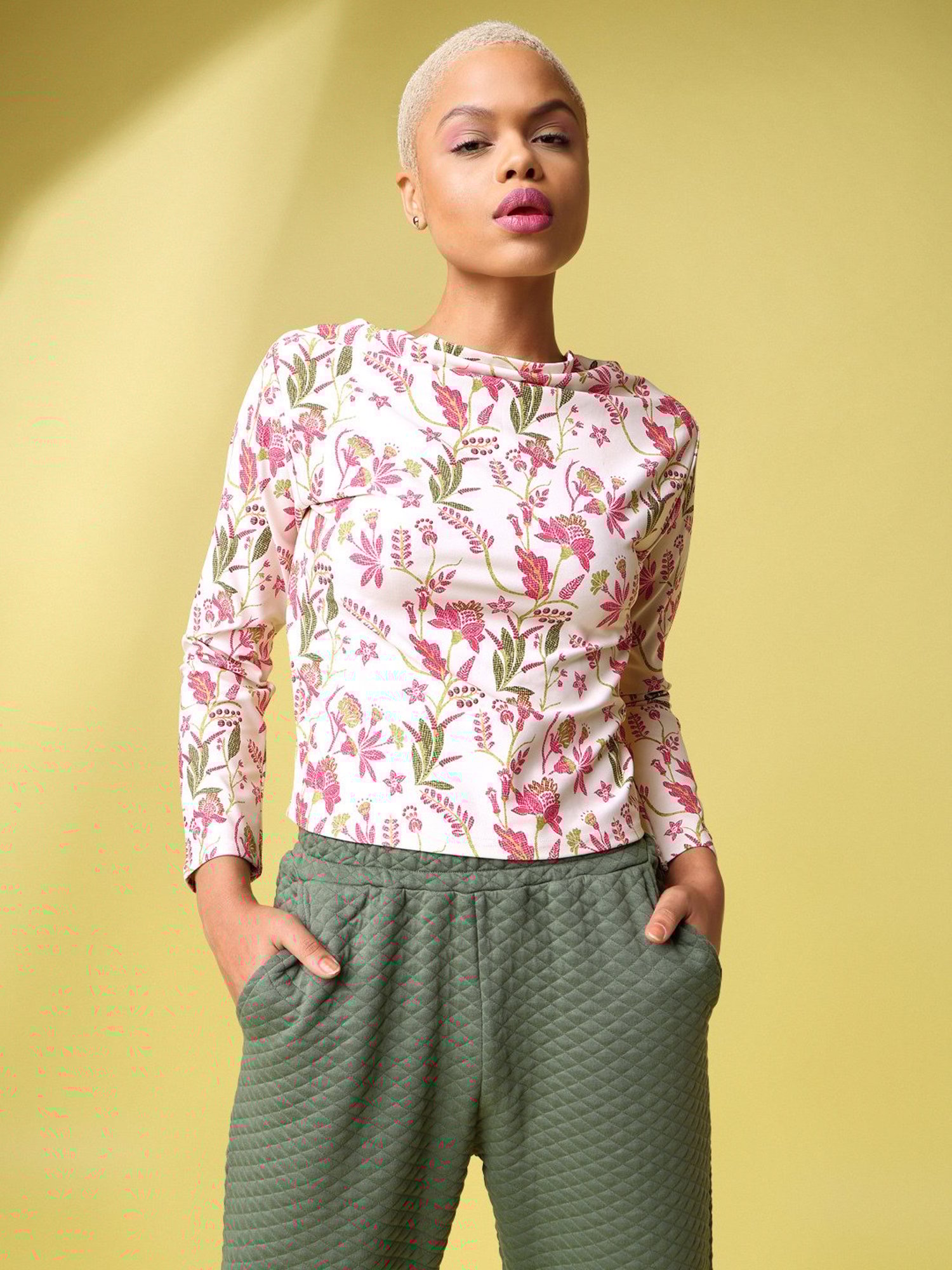 PURVAJA Beige Floral Print Top