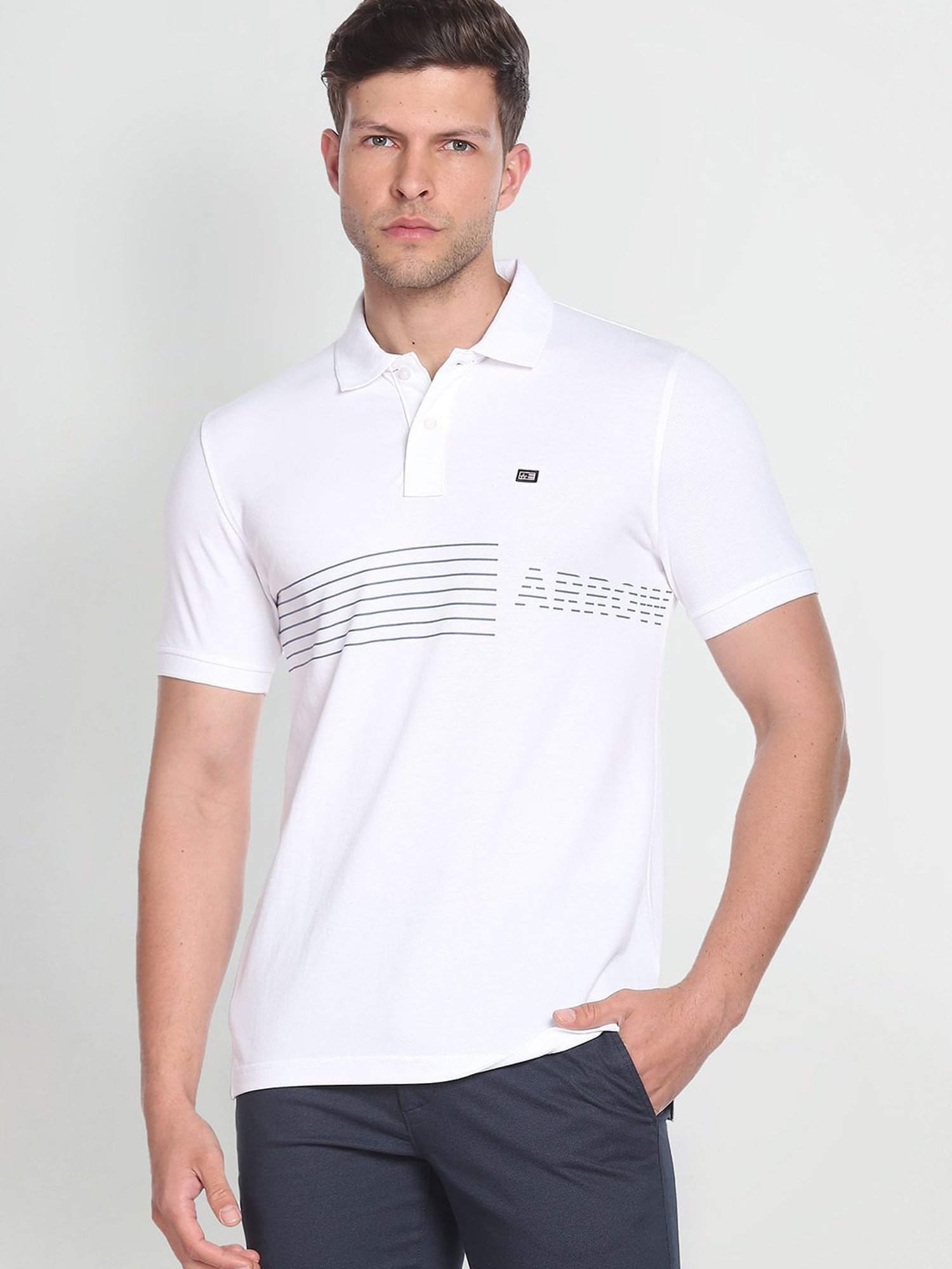 Arrow Sport White Cotton Regular Fit Striped Polo T-Shirt