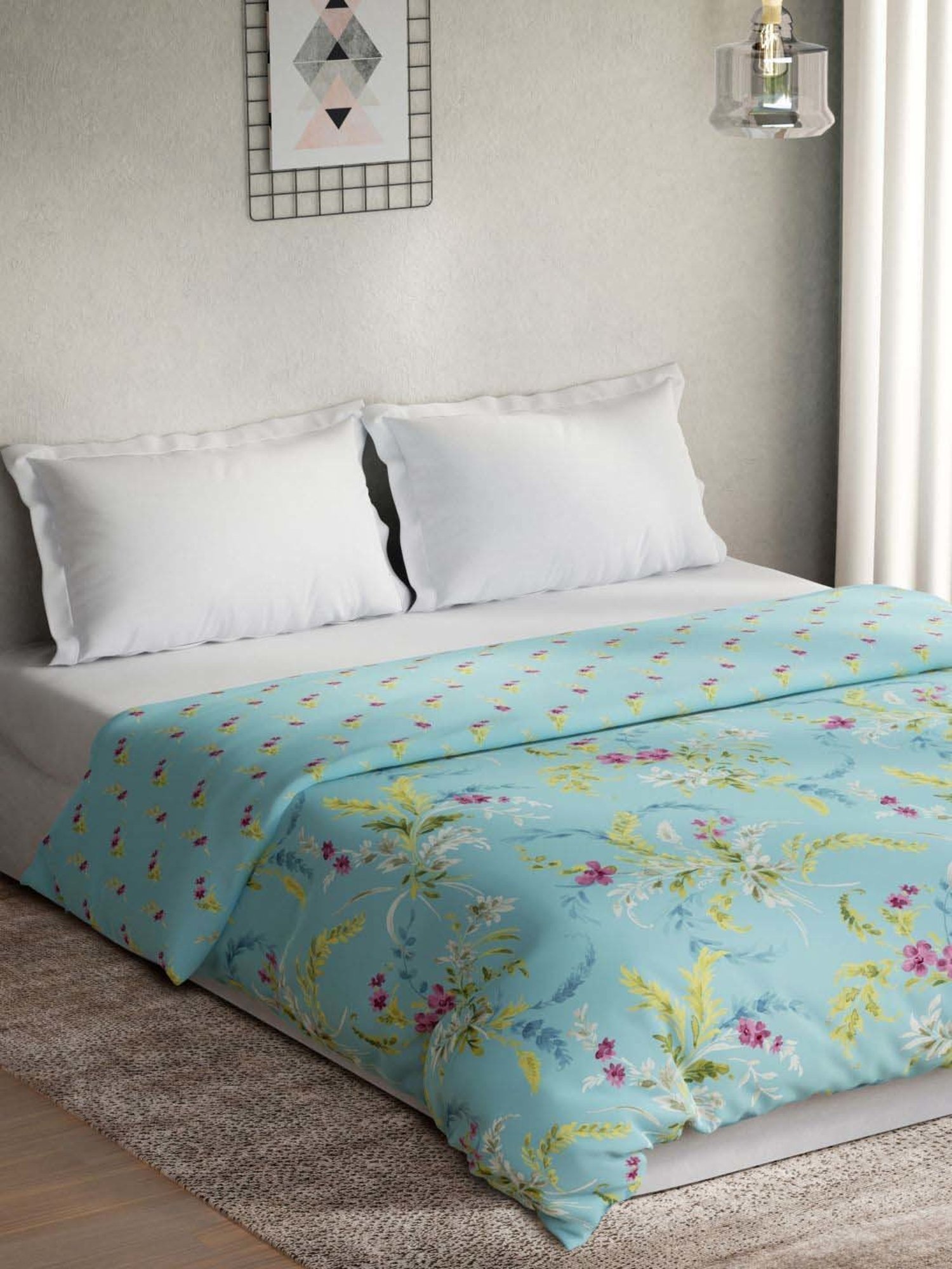 DDECOR Live Beautiful Blue 100% Cotton 136 TC Double Queen Reversible Quilt