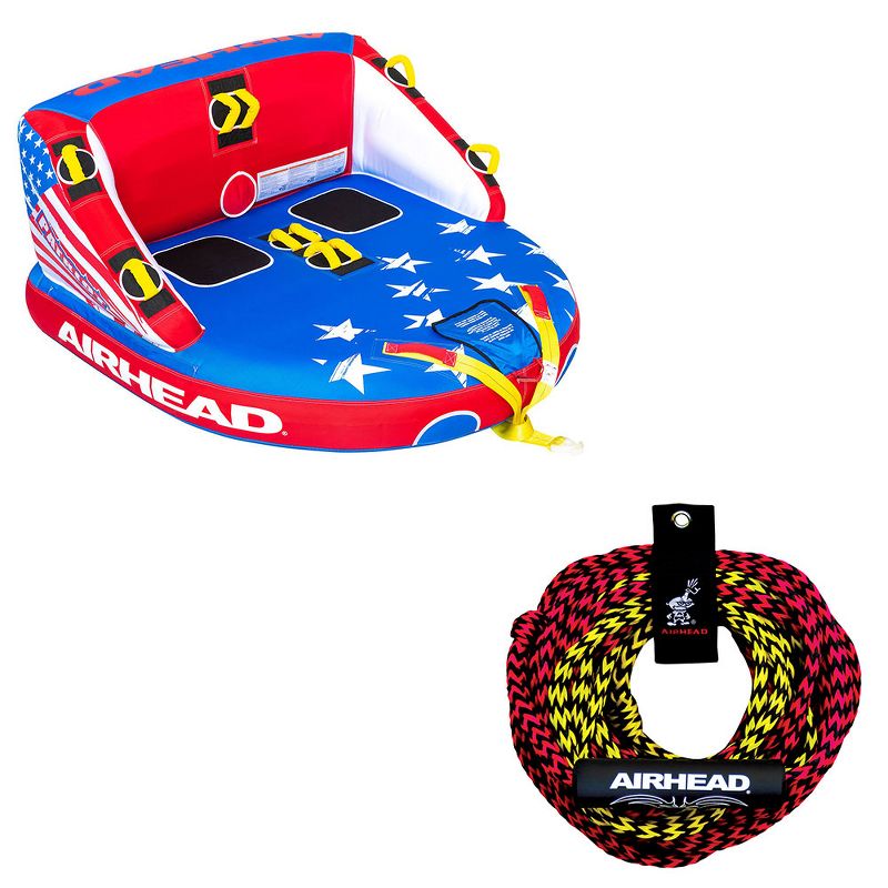 Airhead Patriot 2-Person Towable Kwik-Connect Chariot Tube w/ Rope Floater