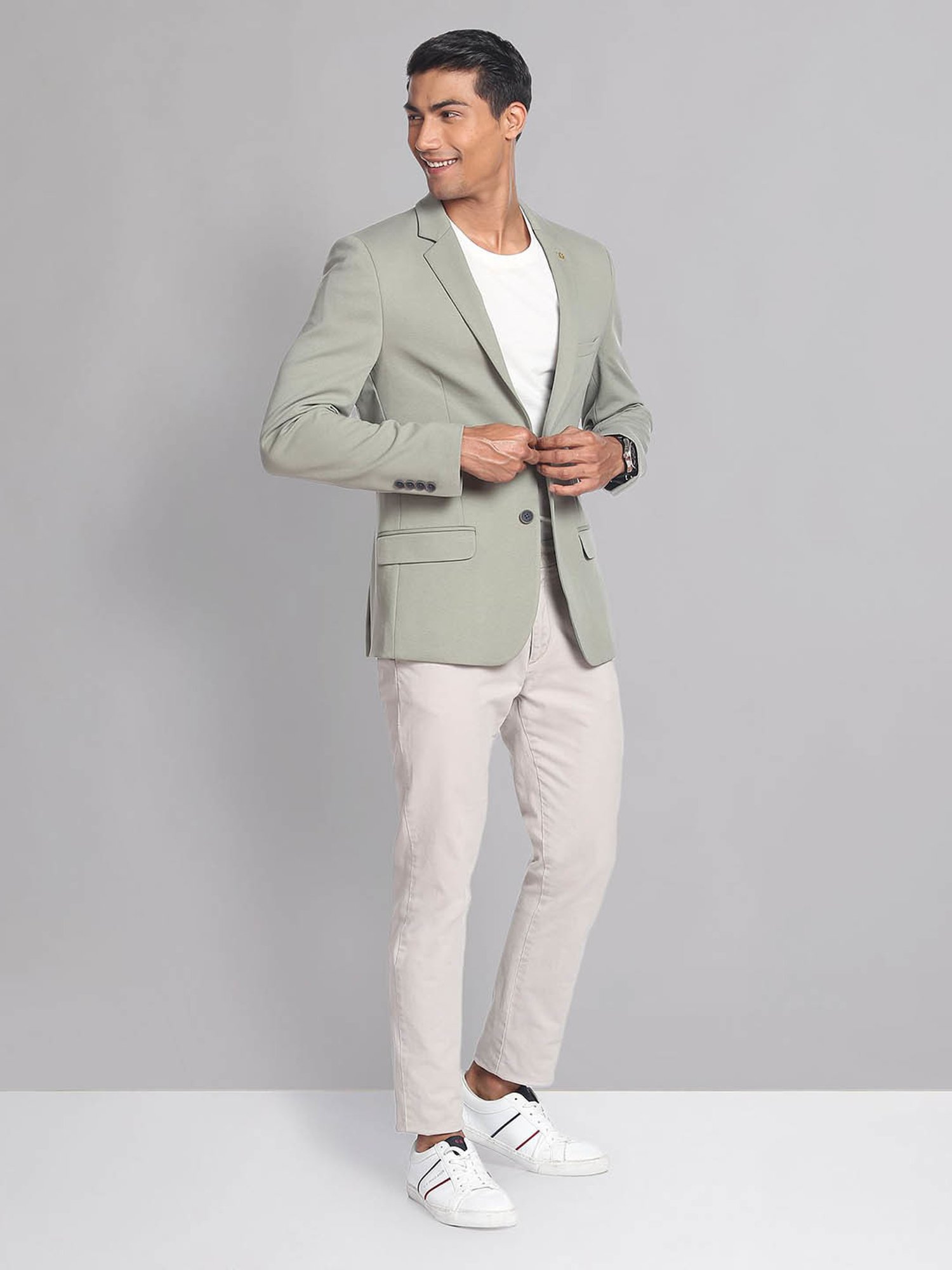 AD by Arvind Sage Green Slim Fit Notch Lapel Blazer