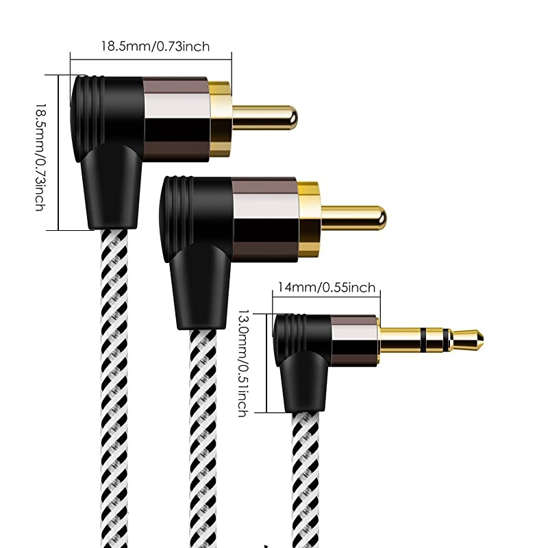 35mm to RCA Long 16ft Angle 35mm Male to 2RCA Male Auxiliary Stereo Audio Y Splitter GoldPlated for Smartphones MP3 Tablets SpeakersHome TheaterHDTV5M