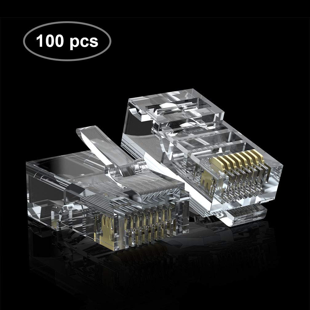 CAT5E RJ-45 UTP Connectors, RJ-45 Modular Plugs with Flexible Latch, 100-Pack