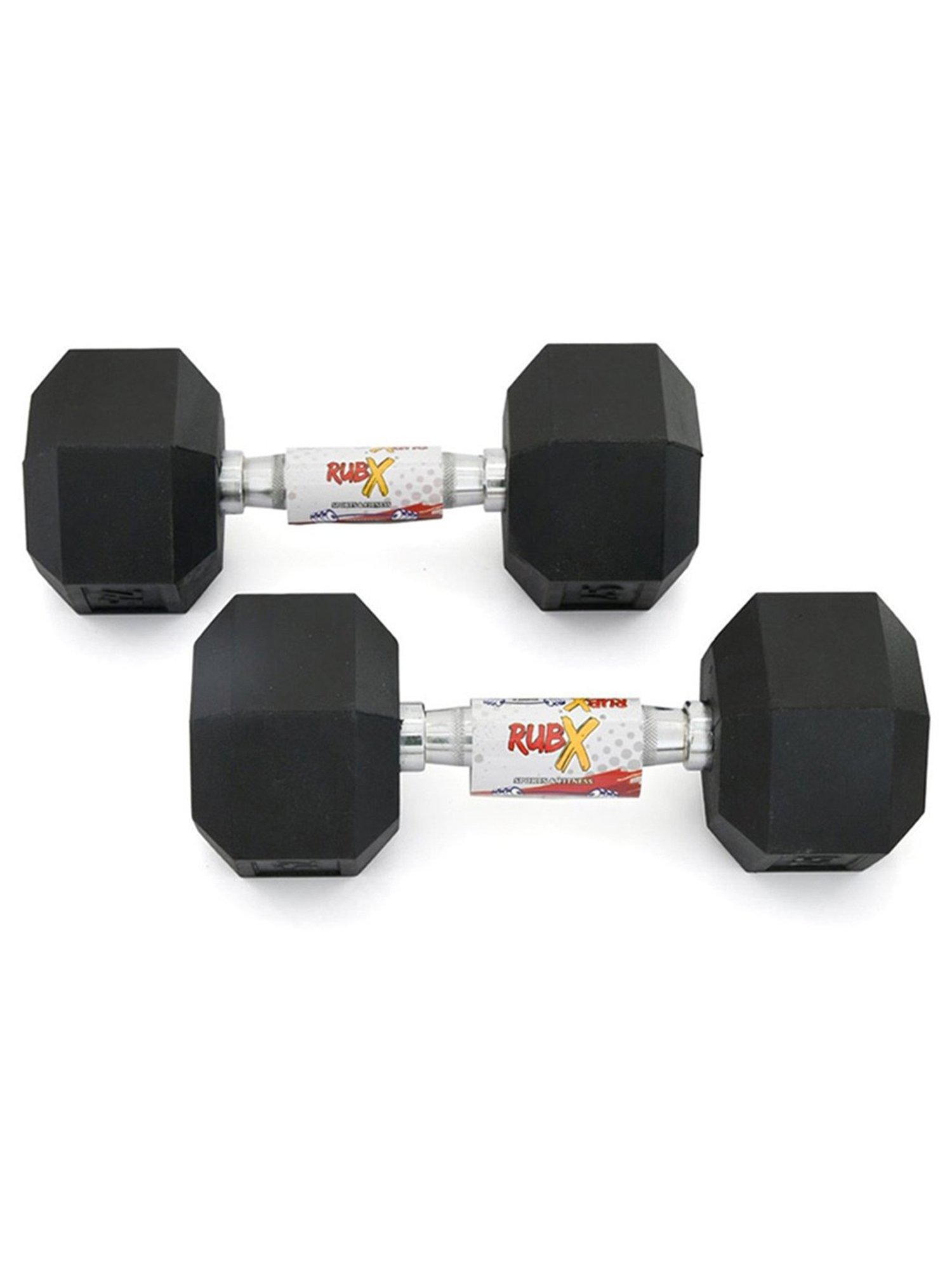 RUBX Rubber Coated Professional Exercise Hex Dumbbells (Pack of Two) 7.5 Kg x 2pc (Total = 15 kg)