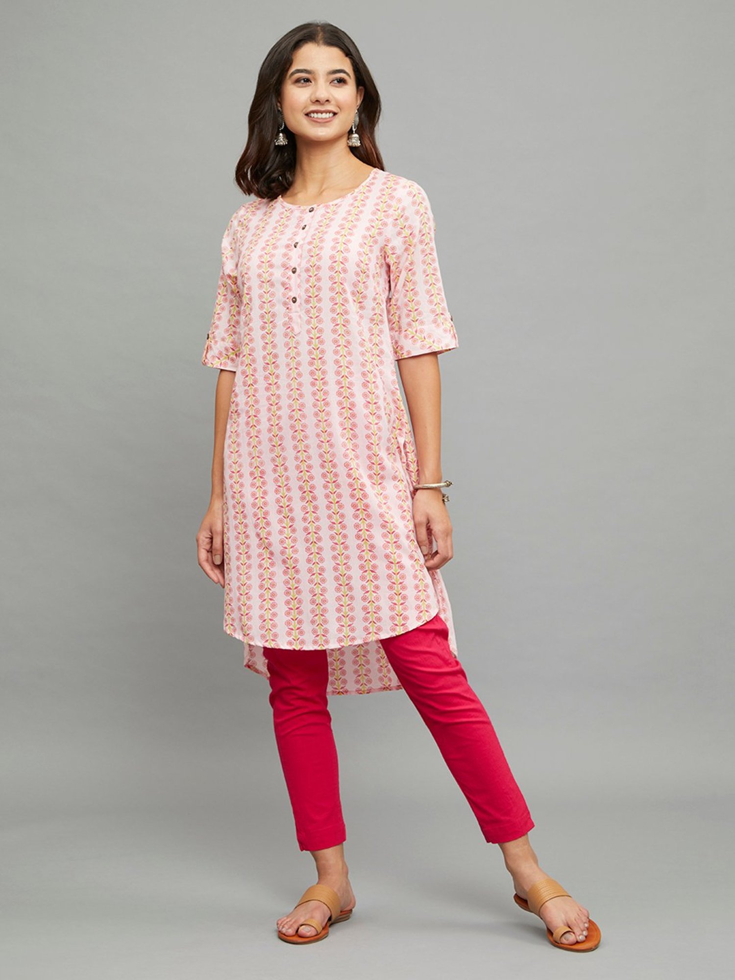 paislei Light Pink Printed High low Kurta