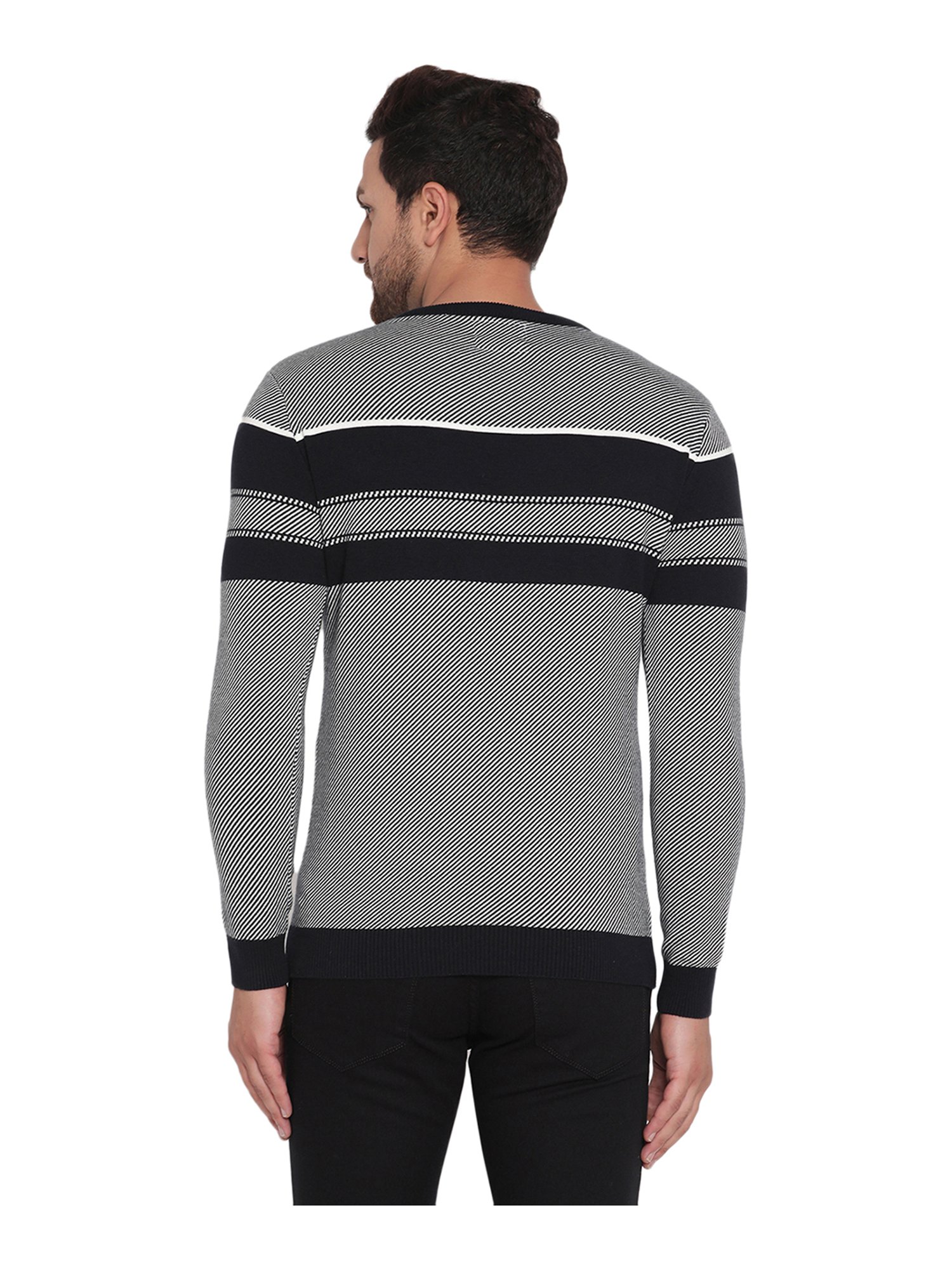 METTLE Navy Striped Round Neck Sweater