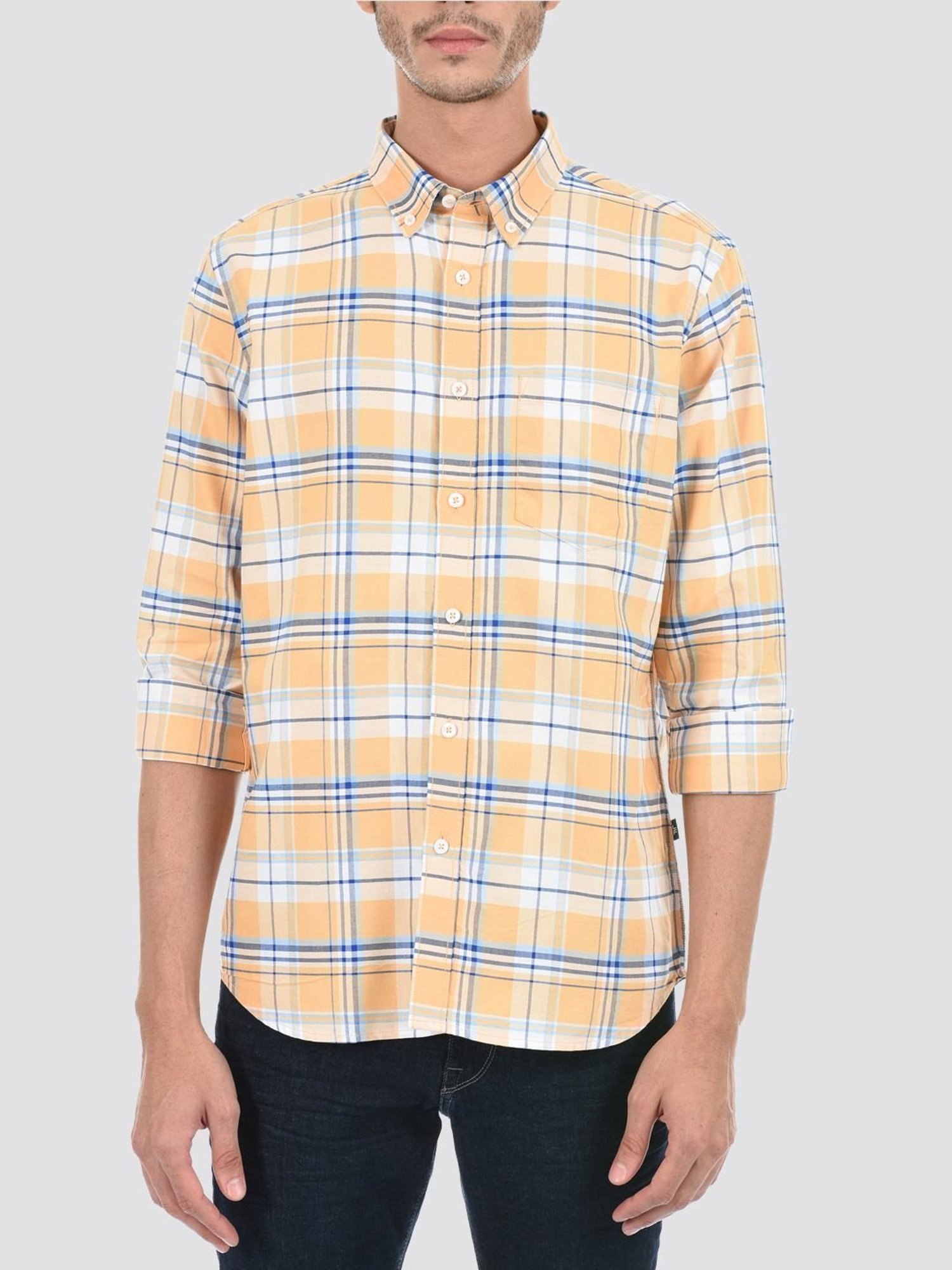 London Fog Orange Regular Fit Checks Shirt