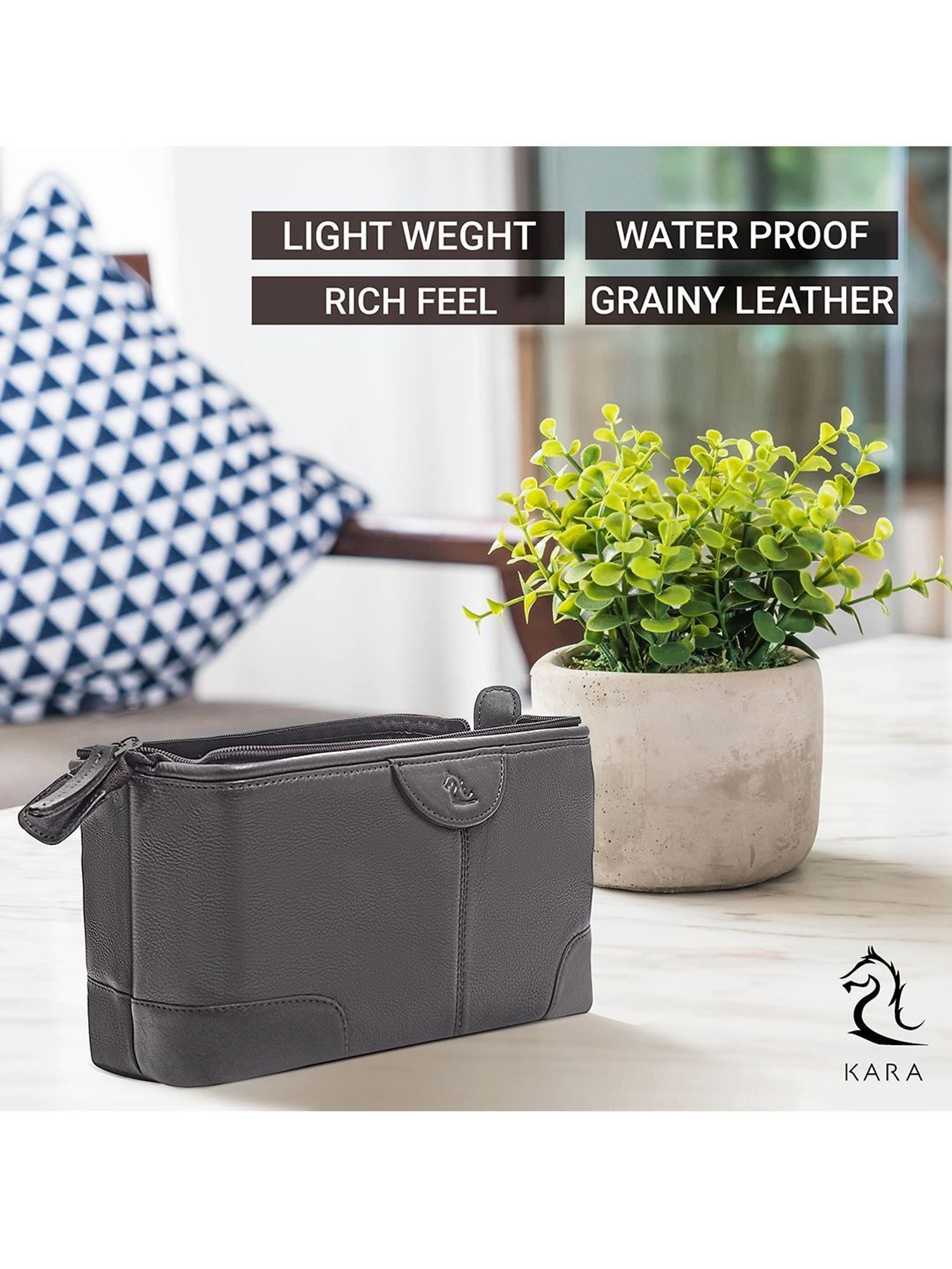 Kara Black Unisex Leather Pouch