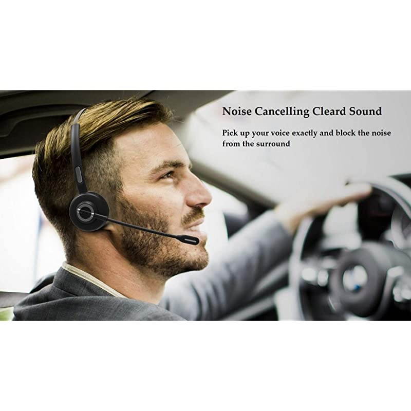Bluetooth Headset for Cell Phones Office Headset with Noise Cancelling Microphone Charging Dock 17h Talking Time for Trucker Telephone Skype Call Center PC