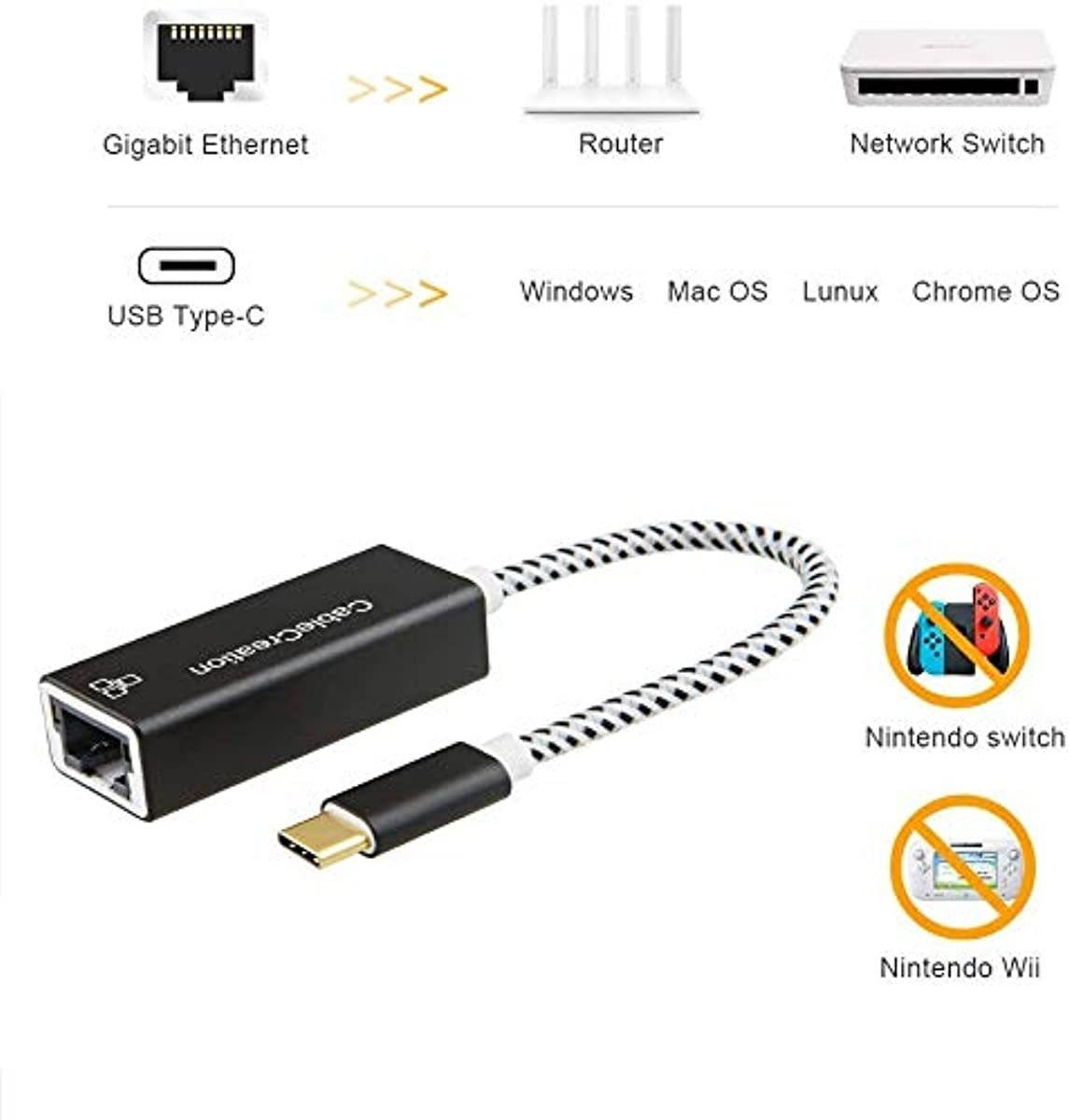 USB C Ethernet Adapter, CableCreation USB Type C to RJ45 Network LAN Adapter Up to 10/100/1000 Mbps, Ethernet for Windows, Mac, macOS X, Compatible with Galaxy S10, iPad Pro 2020, Aluminum