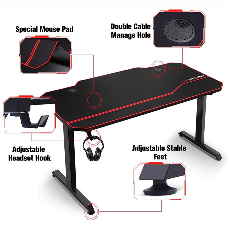 GTRACING 55" Gaming Desk  Ergonomic PC Computer Racing Style with Free Mouse Pad, T-Shaped Office Desk, Gamer Tables Pro Workstation with Headphone Hook