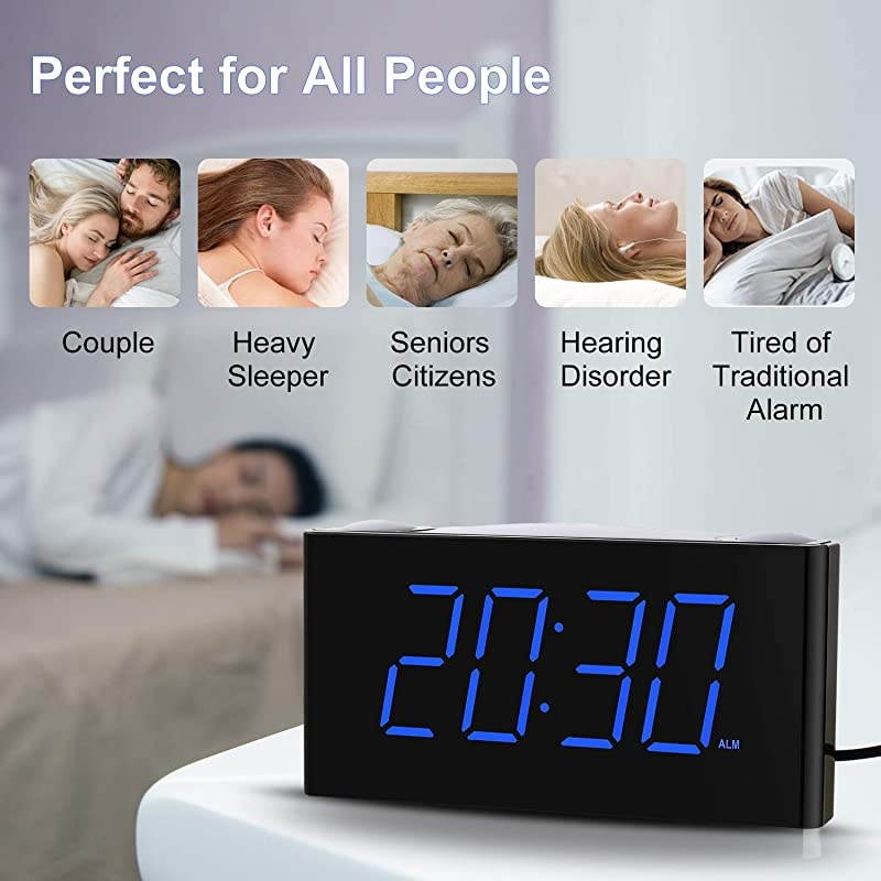Alarm Clock for Heavy Sleepers, Vibrating Alarm Clock with Bed Shaker, LED Digital Clock with 7 Colored Night Light, 2 USB Ports, 7" Large Display,Big Snooze, Alarm Clock for Bedroom Kids Senior