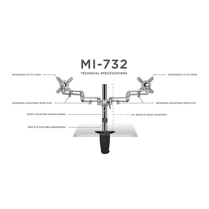 Dual Monitor Mount | Double Monitor Desk Stand | Two Full Motion Arms Fit 2 Computer Screens 17 19 20 21 22 24 27 Inch | VESA Compatible 75 100 | CClamp and Grommet Base Included | Silver