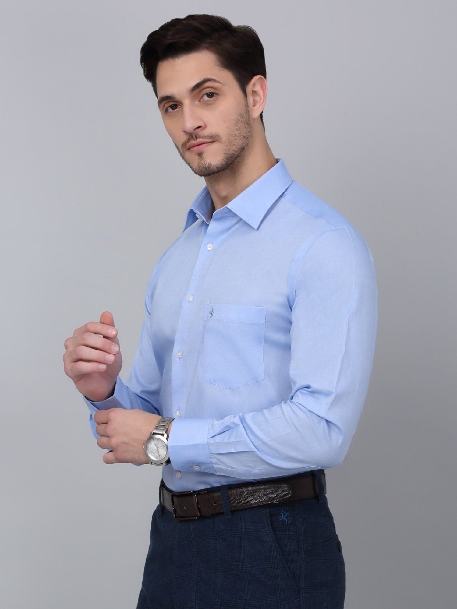 Cantabil Sky Blue Cotton Regular Fit Shirt