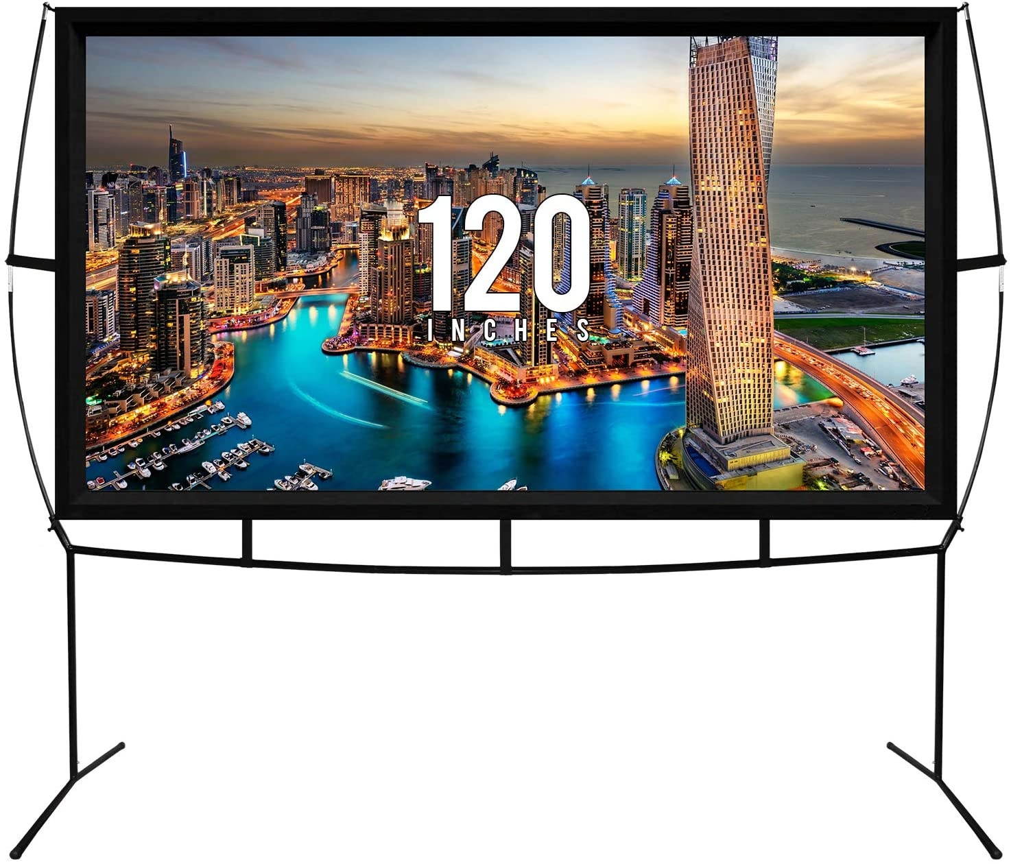Fast Assembly Design - No Tools Needed - Jumbo 120 Inch 16: 9 Portable Outdoor and Indoor Movie Theater Front and Rear Projector Screen with Stand Legs