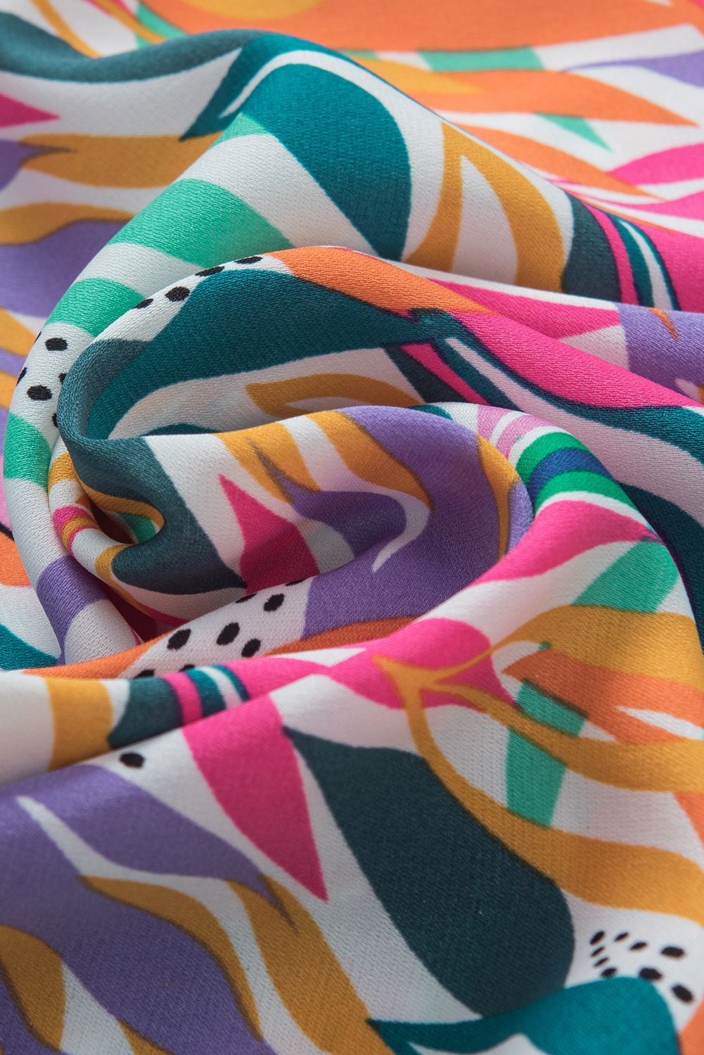 Rose Red Abstract Print Ruffled Flutter Shoulder Blouse