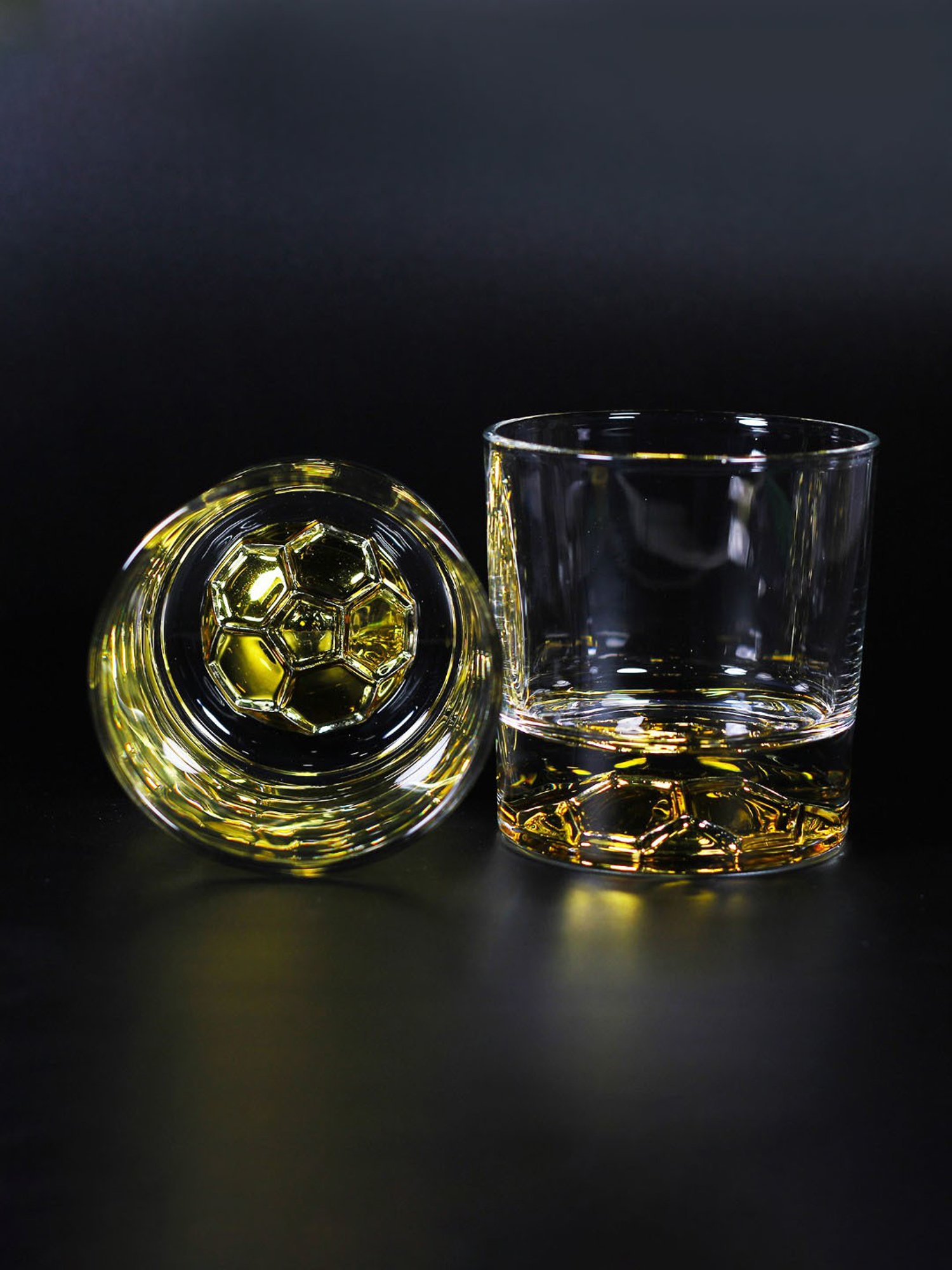 Melbify Gold Football Transparent Whiskey Glass 300ml - Set of 2