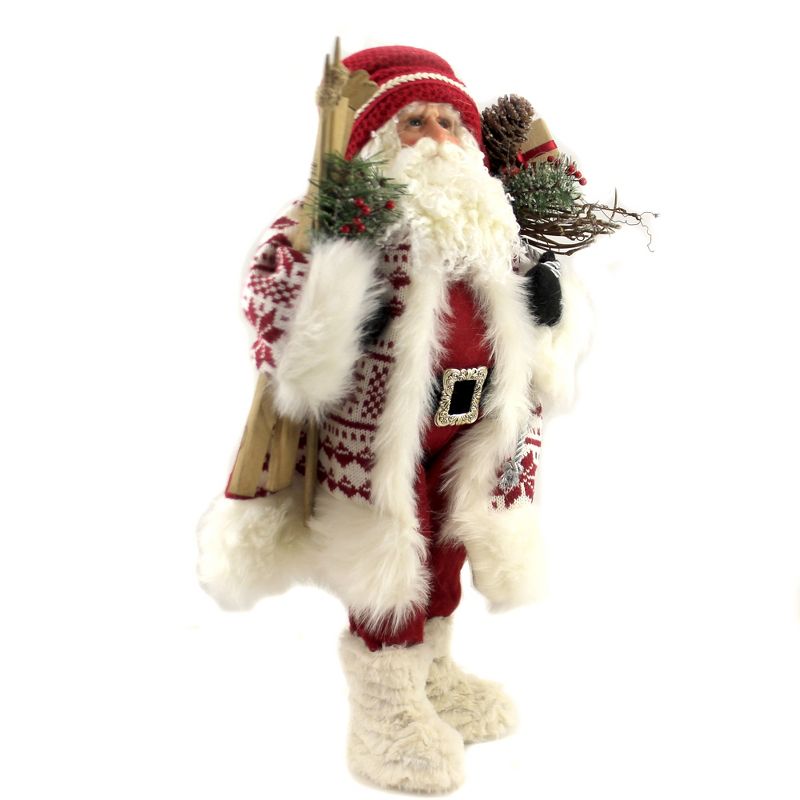 Christmas 19.0" Santa Figurine With Skis Fur Cloth Winter  -  Decorative Figurines
