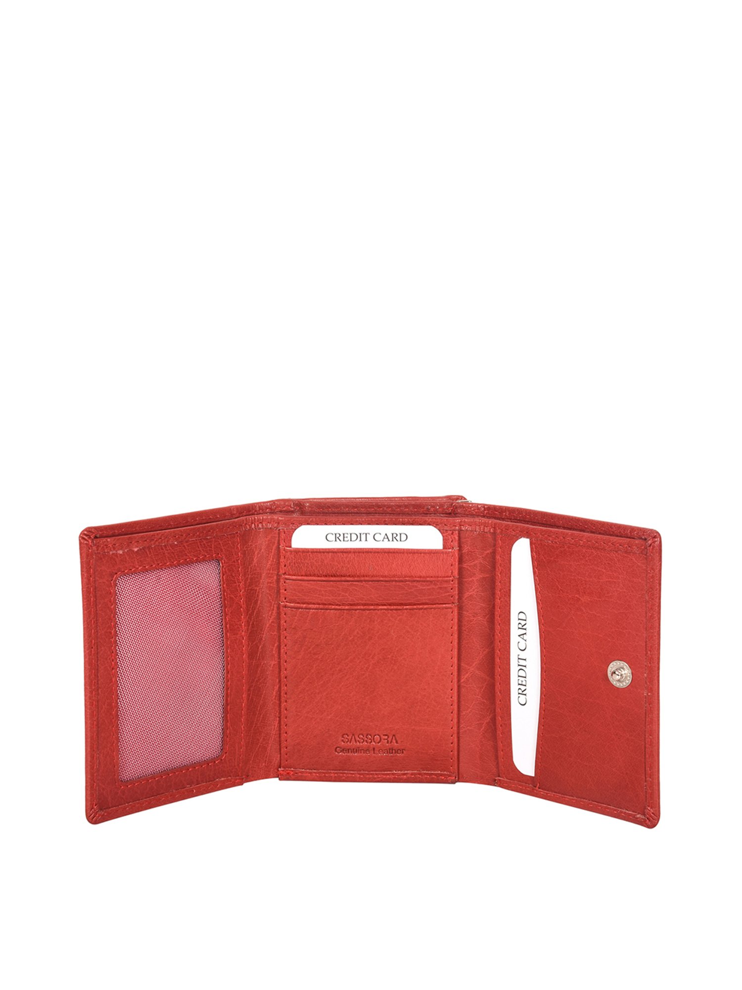 SASSORA Red Textured Rfid Tri-Fold Wallet for Women