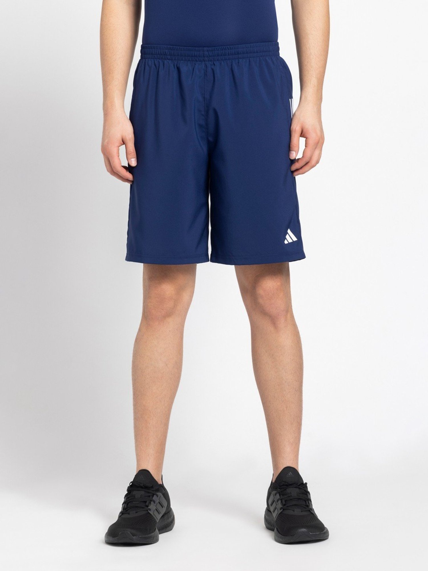 Adidas Blue Regular Fit Logo Printed Sports Shorts