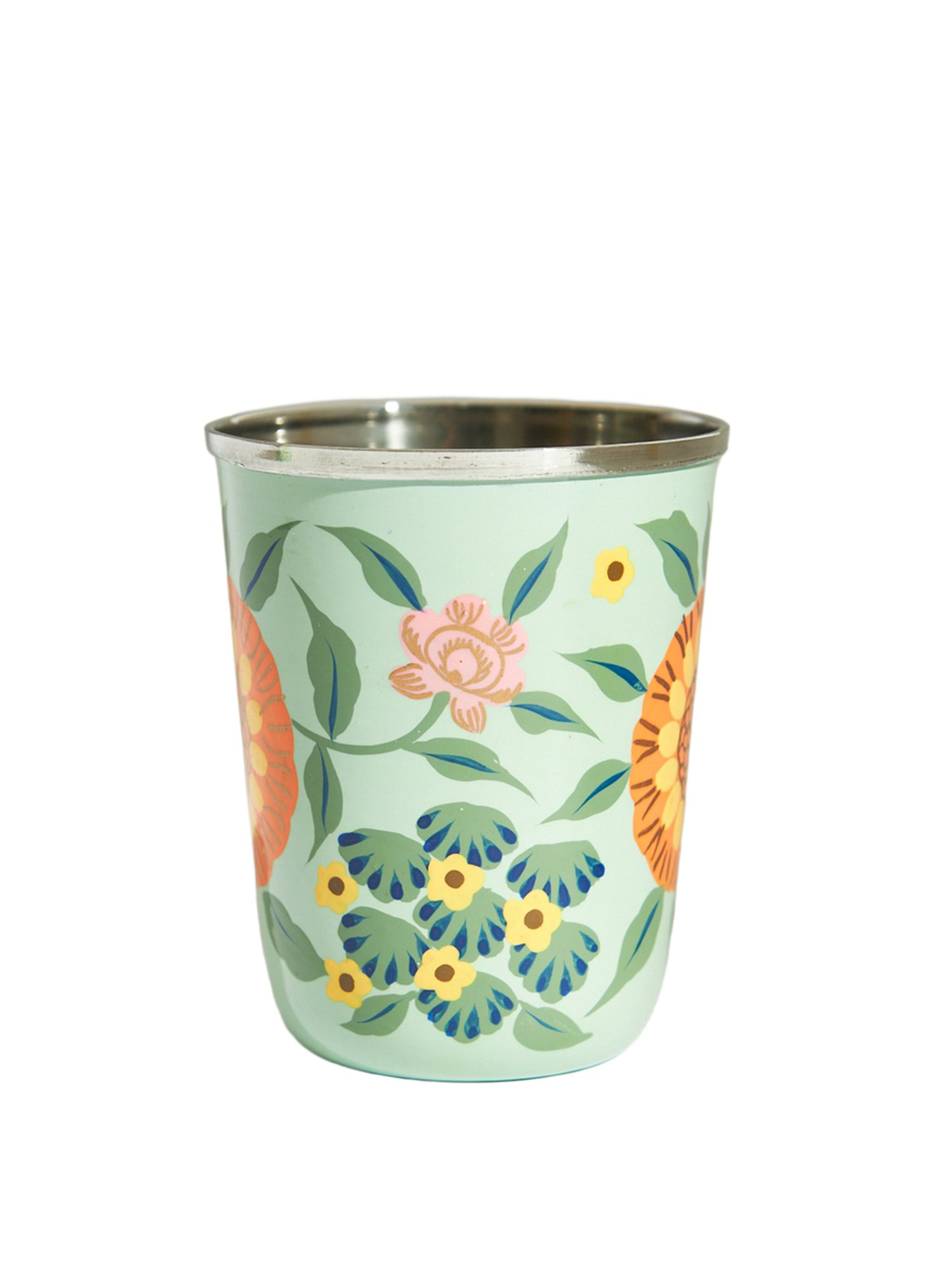 Chumbak Marigold Floral Teal Tumbler (250 ML)