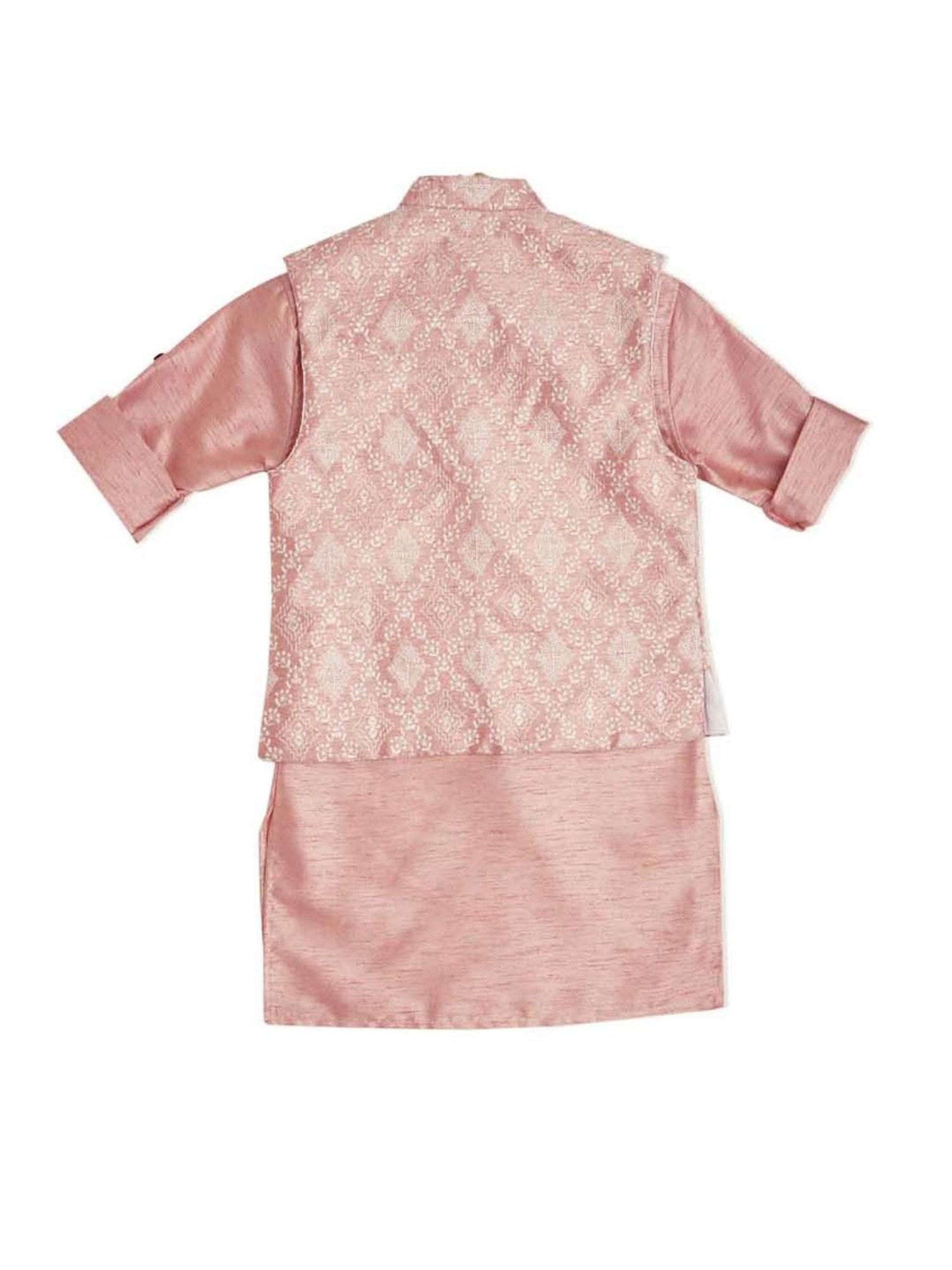 Cavio Kids Pink Cotton Embroidered Full Sleeves Kurta Set